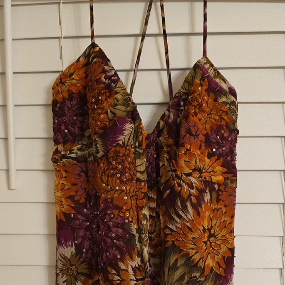 Laundry By Shelli Segal Brown and Orange Silk Sleeveless Midi Dress - Picture 4 of 14